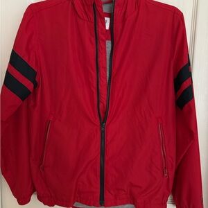 GAP Men's Red Windbreaker with Black Accents